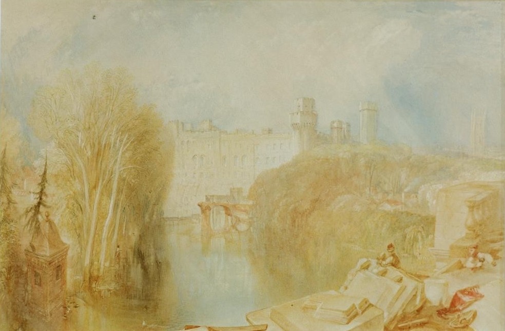 JOSEPH MALLORD WILLIAM TURNER, Blick auf Warwick Castle (Geographie,Landschaft,Schloss,Englische Kunst,Romantik,Topographie)