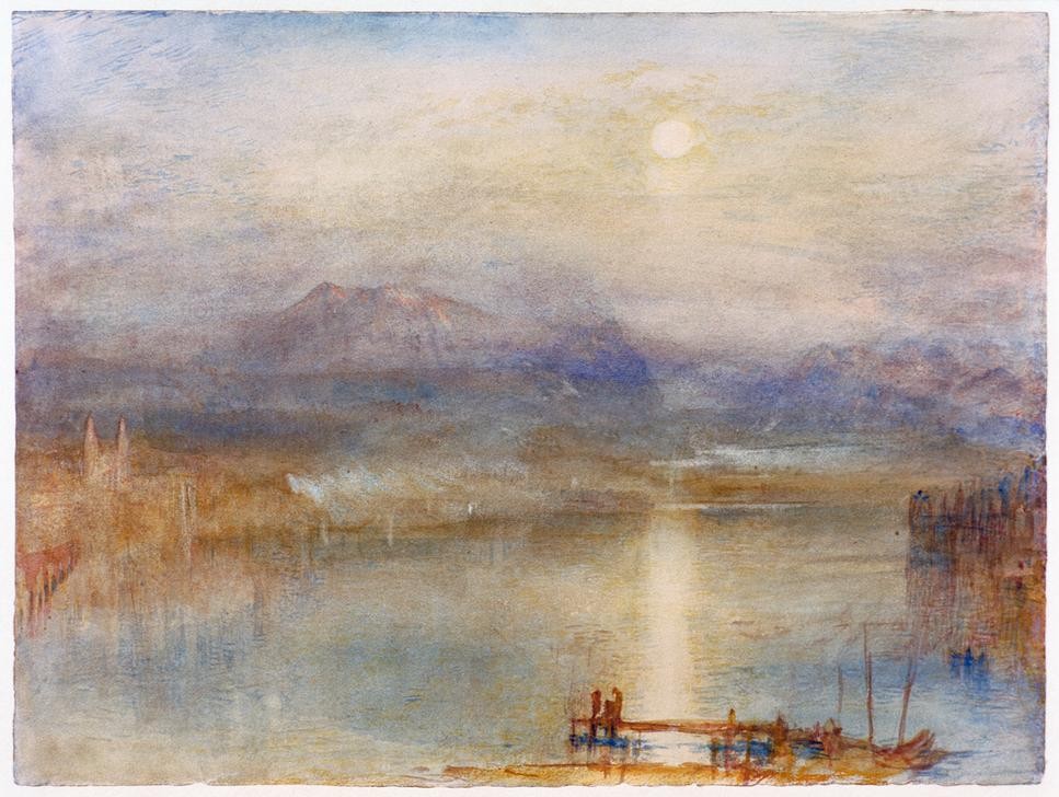 JOSEPH MALLORD WILLIAM TURNER, Mondschein über dem Vierwaldstätter See vor der Kulisse des (Landschaft,Mond,See,Englische Kunst,Romantik)