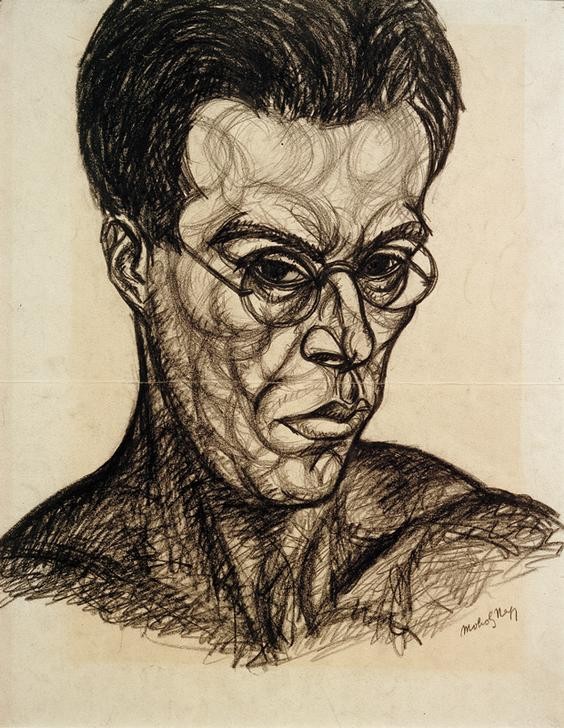 Laszlo Moholy-Nagy, Selbstbildnis (Bauhaus,Bildhauer,Brille,Deutsche Kunst,Grafiker,Geometrie,Kunst,Maler (Künstler),Mann,Publizist,Selbstbildnis,Konstruktivismus,Bühnenbildner,Portrait,Ungarische Kunst,Kopf,Abstraktion,Person)