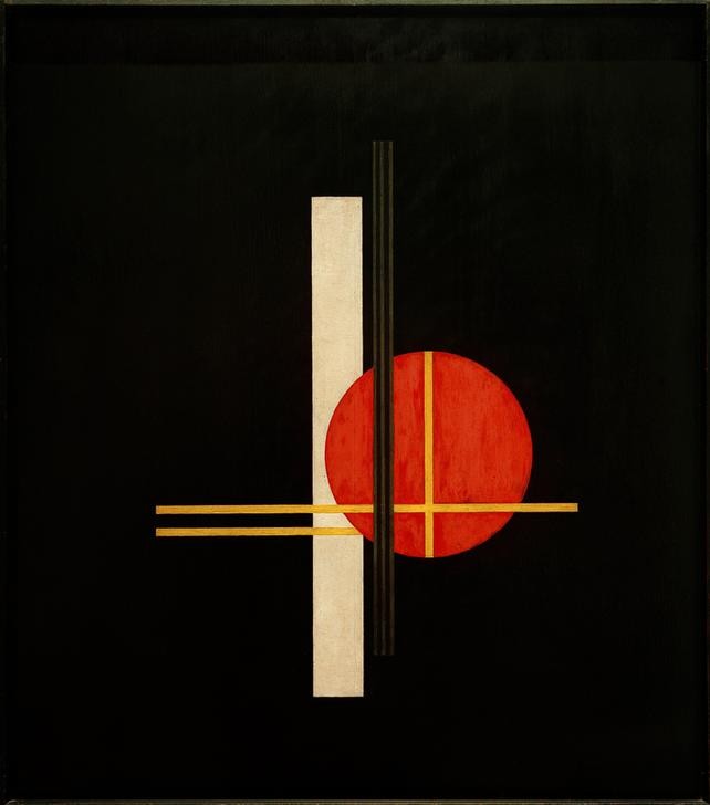 Laszlo Moholy-Nagy, Komposition Q XX (Bauhaus,Deutsche Kunst,Geometrie,Kunst,Konstruktivismus,Geometrisch,Abstrakte Kunst,Ungarische Kunst,Kreis,Rot,Form,Parallele)