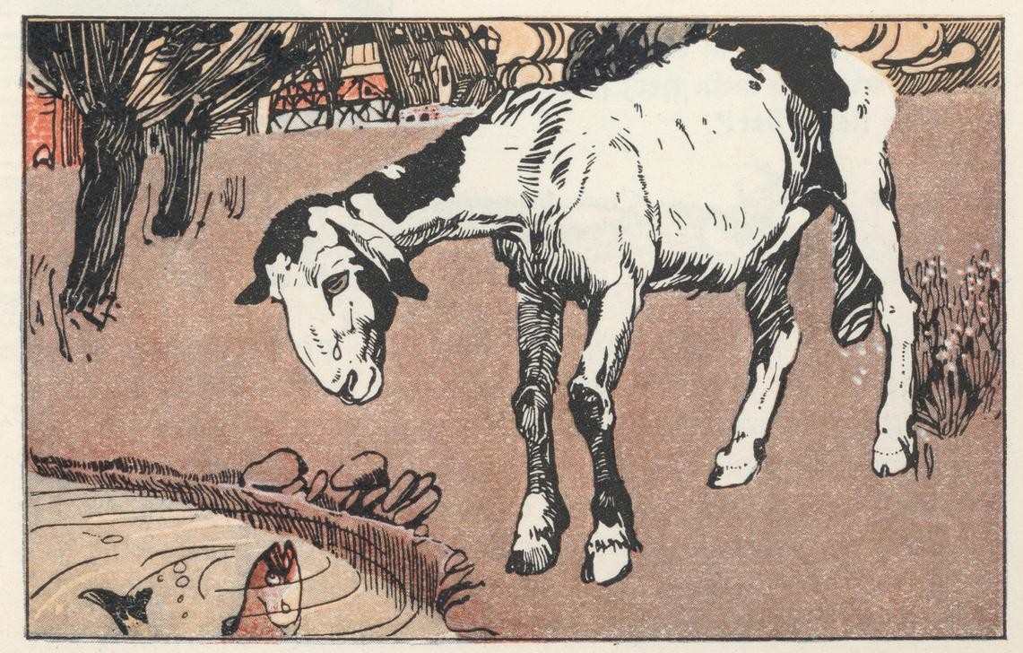 Carl Fahringer, Unbekannt (GESCHWISTER, KINDER- UND JUGENDBUCH, LIEBE, LITERATUR, MÄRCHEN, FISCH, SCHWESTER, FABEL, ÖSTERREICHISCHE KUNST, TRAURIGKEIT, ILLUSTRATION, LAMM, GESCHWISTERLIEBE, BRUDER, BUCHILLUSTRATION, TRÄNEN, VERHEXUNG, MENSCH IN TIERROLLE, SAMMLUNG AKG-IMAGES, GERLA)
