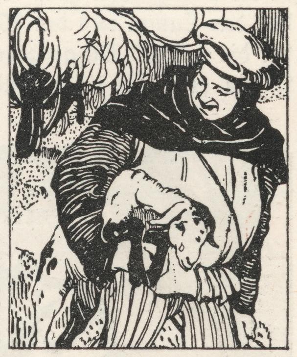 Carl Fahringer, Unbekannt (KINDER- UND JUGENDBUCH, KOCH, LIEBE, LITERATUR, MÄRCHEN, FABEL, ÖSTERREICHISCHE KUNST, TRAURIGKEIT, ILLUSTRATION, LAMM, GESCHWISTERLIEBE, BUCHILLUSTRATION, TRÄNEN, VERHEXUNG, MENSCH IN TIERROLLE, SAMMLUNG AKG-IMAGES, GERLACH & WIEDLING, PERSON, SYMBOLIK)