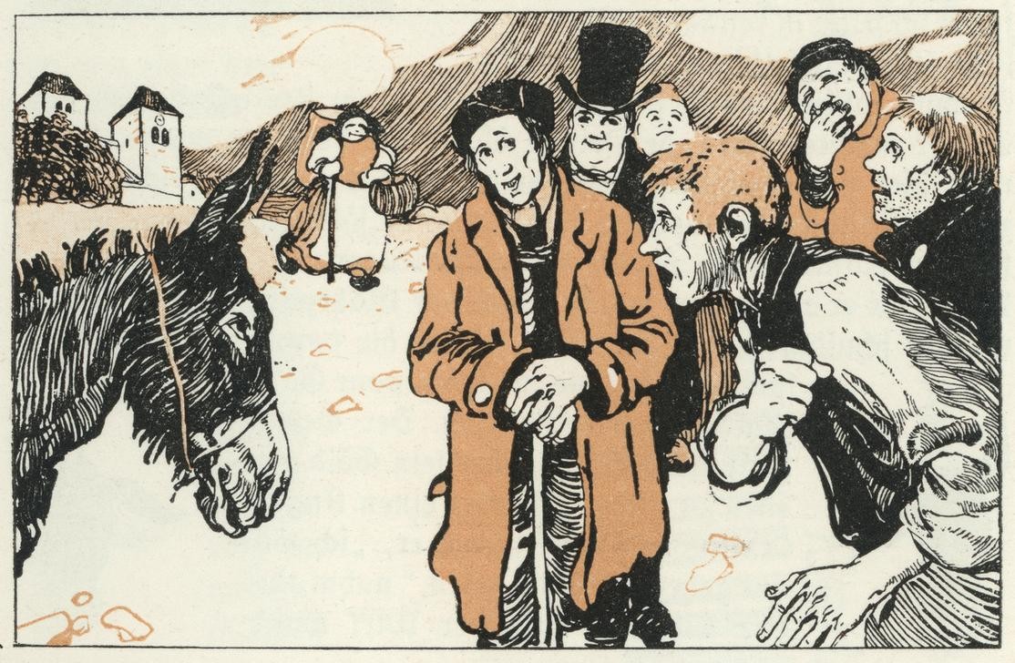Carl Fahringer, Unbekannt (KINDER- UND JUGENDBUCH, LITERATUR, MÄRCHEN, VATER UND SOHN, ESEL, HEIMKEHR, ÖSTERREICHISCHE KUNST, ILLUSTRATION, BUCHILLUSTRATION, ENTTÄUSCHUNG, KARRIERE, SAMMLUNG AKG-IMAGES, GERLACH & WIEDLING, PERSON)