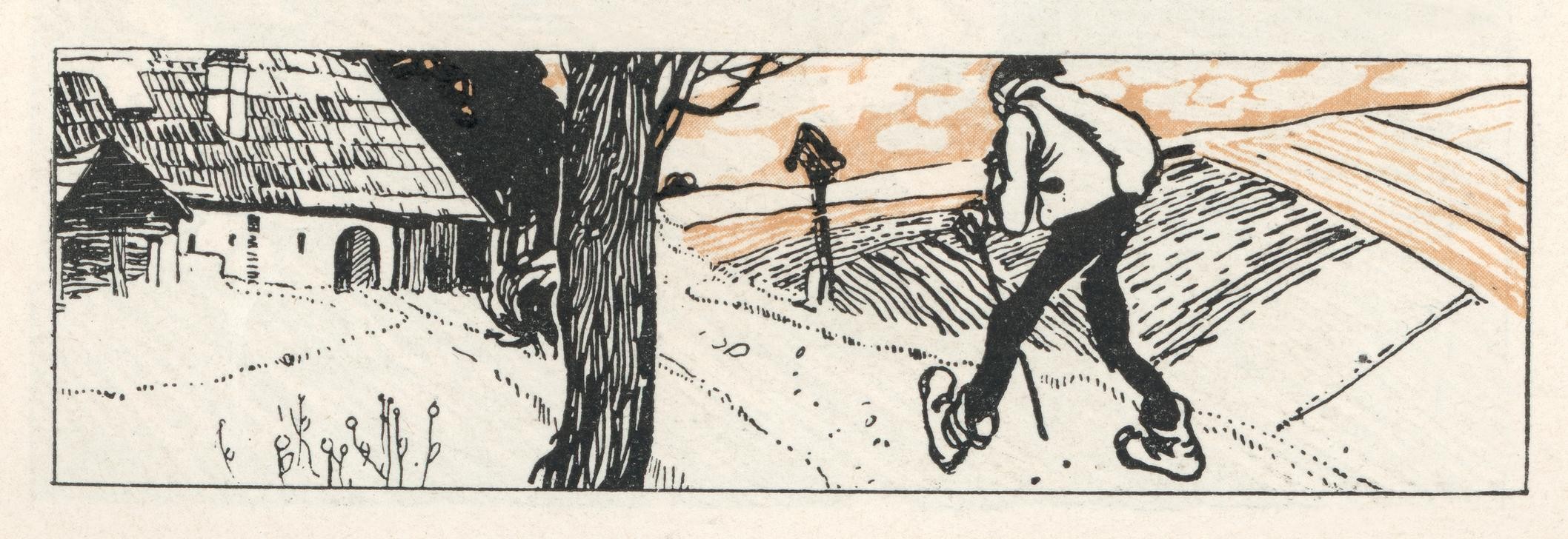 Carl Fahringer, Unbekannt (GERMANIST, KINDER- UND JUGENDBUCH, LITERATUR, MÄRCHEN, HEIMKEHR, FUSSREISE, ÖSTERREICHISCHE KUNST, ILLUSTRATION, WANDERER, SOHN, BUCHILLUSTRATION, SAMMLUNG AKG-IMAGES, GERLACH & WIEDLING, PERSON)