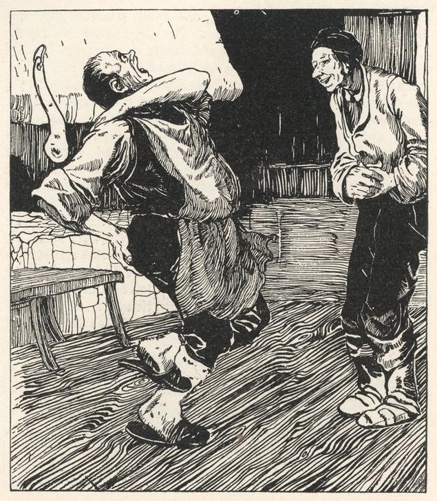 Carl Fahringer, Unbekannt (KINDER- UND JUGENDBUCH, LITERATUR, MÄRCHEN, RECHT, STRAFE, GASTWIRT, PRÜGELSTRAFE, SCHADENFREUDE, MORAL, SCHLÄGEREI, ÖSTERREICHISCHE KUNST, GERECHTIGKEIT, ILLUSTRATION, BETRÜGER, BUCHILLUSTRATION, SAMMLUNG AKG-IMAGES, GERLACH & WIEDLING, PERSON, KÖRPERSTR)