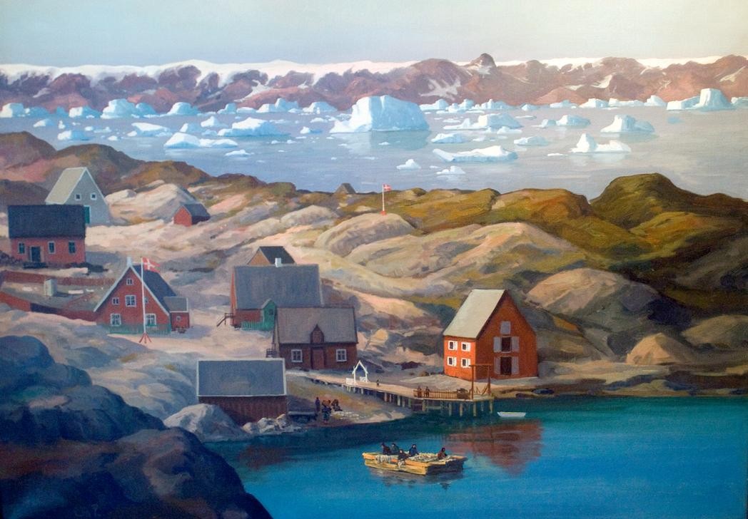 Emanuel A. Petersen, Jakobshavn (Artist,Eskimos,Kunst,Missionar,Museum,Öl,Schlittenhund,Mission,Hund,Eisberg,Kunstmuseum,Herrnhuter Brüdergemeinde,Kolonie,Eisfjord,Kaufmann)