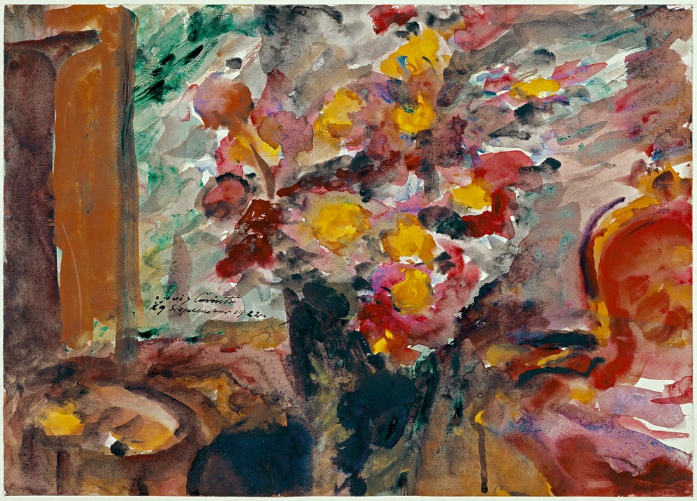 Lovis Corinth, Blumenvase auf einem Tisch (Deutsche Kunst,Kunst,Impressionismus,Tisch,Stillleben,Blumenstrauss,Vase,Blume)