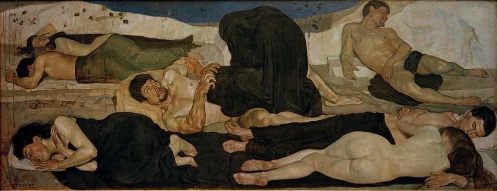 Ferdinand Hodler, Die Nacht (Ehefrau,Frau,Gruppenbild,Jahr Und Kalender,Kunst,Liebe,Liebespaar,Mann,Mensch,Modell,Tageszeiten,Nacht,Traum,Selbstbildnis,Symbolismus,Akt,Alptraum,Geliebte,Portrait,Künstlerfrau,Rückenfigur,Erotische Kunst,Schweizerische Kunst,Entsetzen,Sexualität,Liebha)