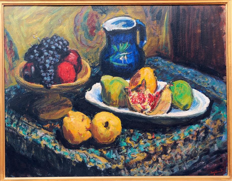 Rene Seyssaud, Unbekannt (KUNST, OBST, STILLLEBEN, GRANATAPFEL, FRANZÖSISCHE KUNST, WEINTRAUBE, PRIVATSAMMLUNG, KRUG)