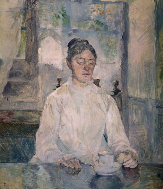 Henri de Toulouse-Lautrec, La mère de l’artiste, comtesse Adèle de Toulouse-Lautrec, en train de prendre son petit déjeuner au château Malromé (Essen Und Trinken,Frau,Kaffee,Kunst,Impressionismus,Frühstück,Portrait,Mutter Von Berühmten,Adel,Französische Kunst,Tasse)