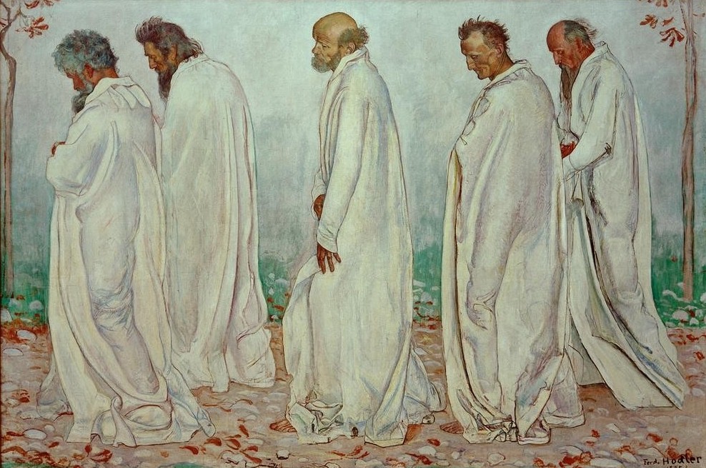 Ferdinand Hodler, Eurythmie (Gruppenbild,Jugendstil,Kunst,Mann,Musik,Tanz,Symbolismus,Anthroposophie,Schweizerische Kunst,Profil,Eurythmie,Ganzfigurig,Schreiten,Gewand,Bewegung)