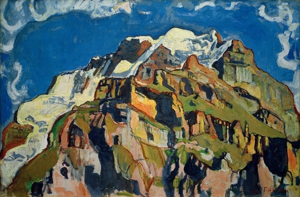 Ferdinand Hodler, Jungfrau und Silberhorn von Mürren aus (Gebirge,Geographie,Kunst,Landschaft,Schweizerische Kunst,Gipfel,Berg,Topographie)