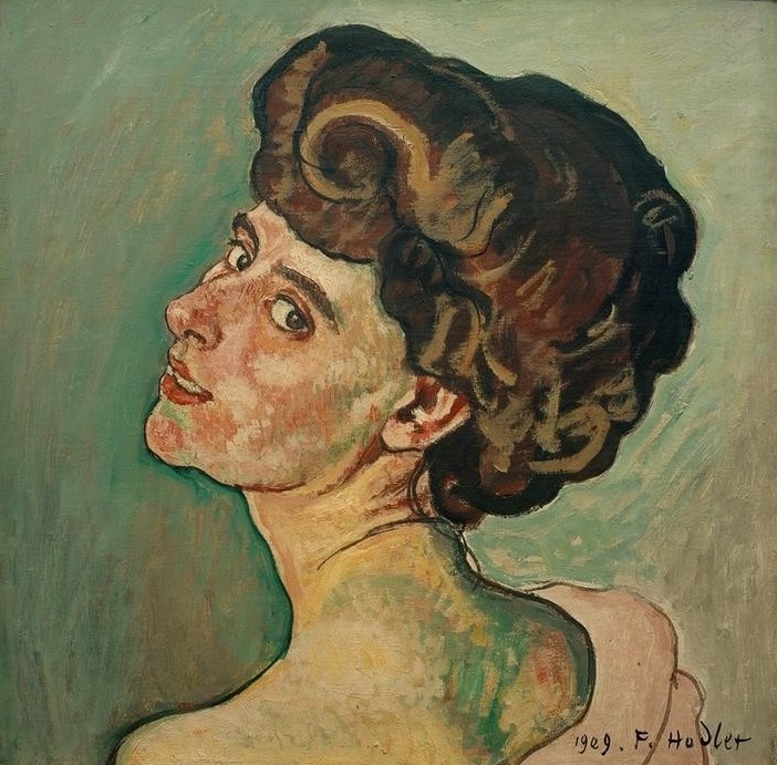 Ferdinand Hodler, Bildnis Valentine Godé-Darel (Frau,Jugendstil,Kunst,Mensch,Geliebte,Portrait,Schweizerische Kunst,Junge Frau,Schulterfrei,Blick Über Die Schulter,Blick (Allgemein),Verführerisch)