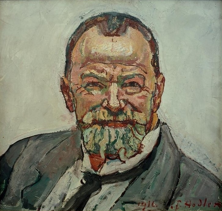 Ferdinand Hodler, Selbstbildnis, lächelnd V (Künstler,Kunst,Maler (Künstler),Mann,Alter,Bart,Selbstbildnis,Portrait,Schweizerische Kunst,Lächeln,Vollbart,Brustbild,Person)
