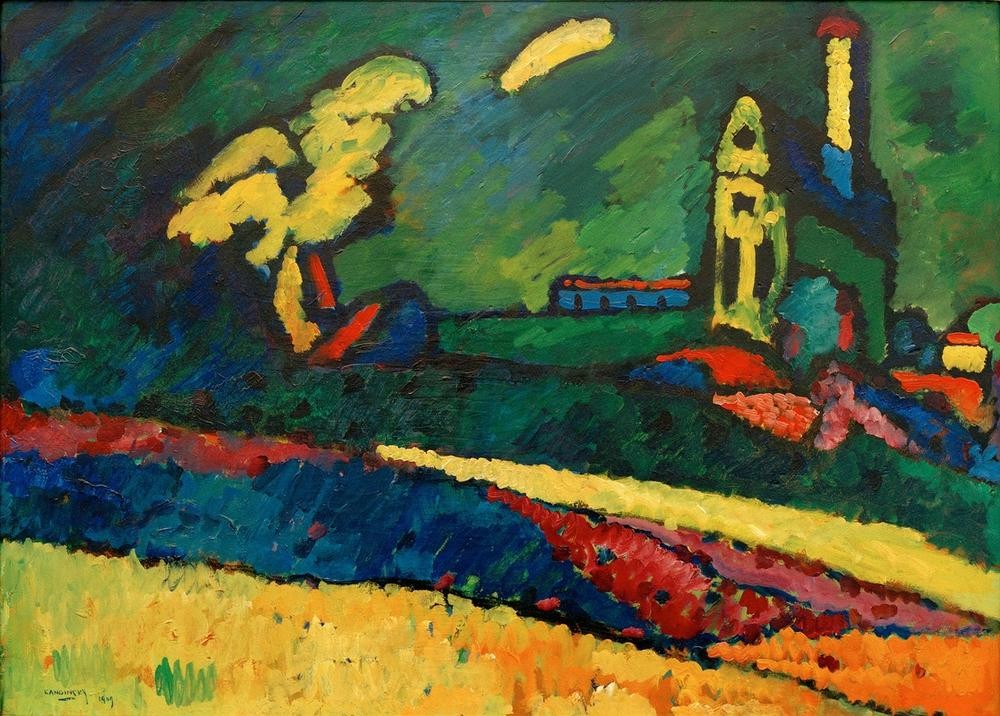 Wassily Kandinsky, Murnau – Landschaft mit Kirche I (Kirche,Landschaft,Expressionismus,Der Blaue Reiter,Russische Kunst)
