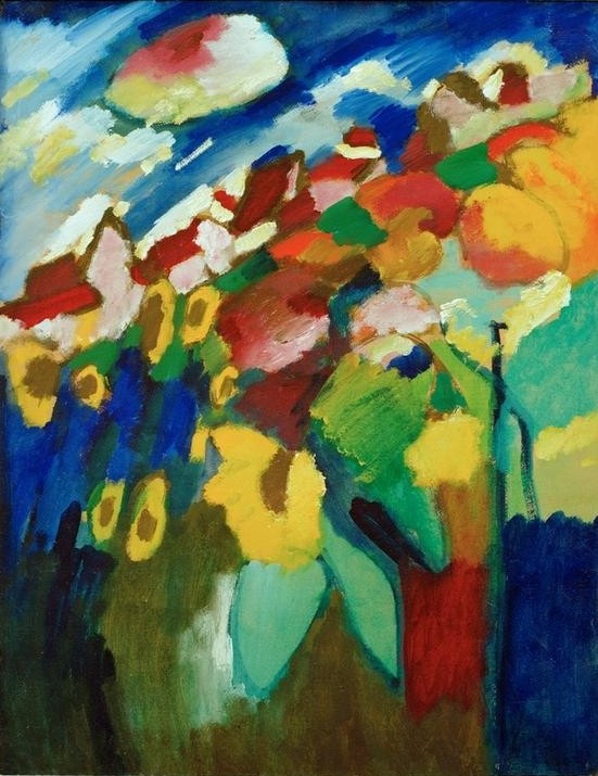 Wassily Kandinsky, Murnau – Garten II (Landschaft,Fauves,Expressionismus,Hausgarten,Russische Kunst,Blume,Abstraktion,Neue Kuenstlervereinigung Muenchen,Garten,Farbe)