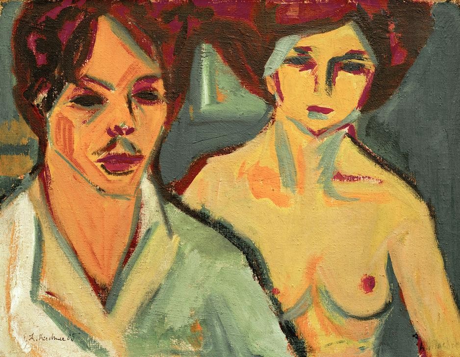 Ernst Ludwig Kirchner, Selbstbildnis mit Modell (Bildhauer,Deutsche Kunst,Grafiker,Künstler Und Modell,Künstler,Maler (Künstler),Mann,Modell,Selbstbildnis,Portrait,Expressionismus,Die Brücke,Doppelportrait,Person)