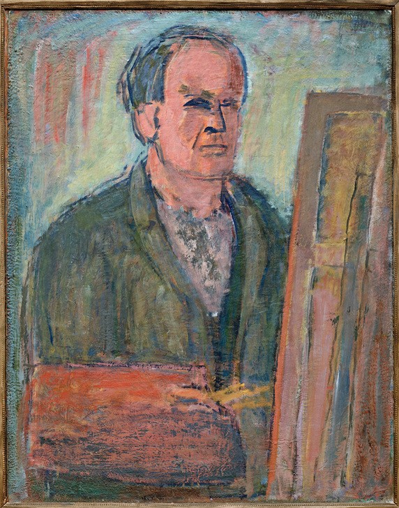 Carl Kylberg, Självporträtt (Künstler, Selbstbildnis, Portrait, Gesicht, Staffelei, Expressionismus, Klassische Moderne, Wunschgröße, Wohnzimmer)
