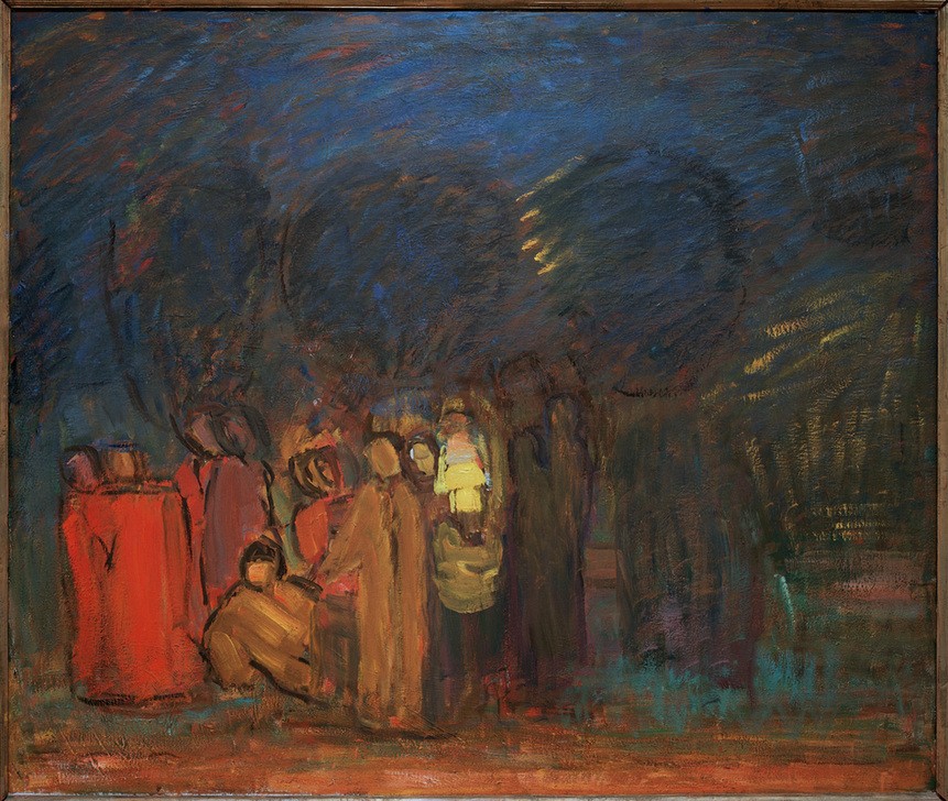 Carl Kylberg, Uppbrottet (Aufbruch, Menschen, Gruppe, Nachtszene, Abschied, Expressionismus, Klassische Moderne, Wunschgröße, Wohnzimmer)