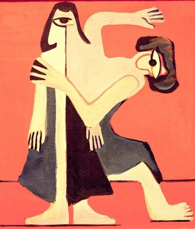 Ernst Ludwig Kirchner, Maskentanz (Deutsche Kunst,Musik,Tanz,Expressionismus,Augen,Die Brücke,Paar,Abstraktion,Bewegungsablauf,Tanzpaar,Bewegung)