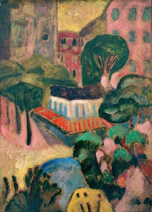 Erma Bossi, Stadtansicht (Stadtansicht, Paris, Häuser, Bäume, Architektur, Wohnen, Wunschgröße, Klassische Moderne, Expressionismus, Wohnzimmer)