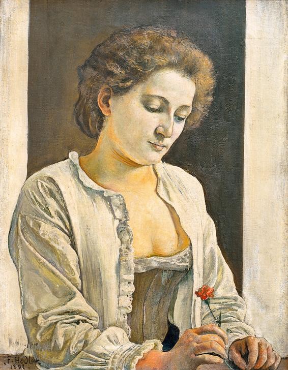 Ferdinand Hodler, Frau mit Nelke II (Frau,Mensch,Portrait,Nelke,Schweizerische Kunst,Blume,Halbfigur)
