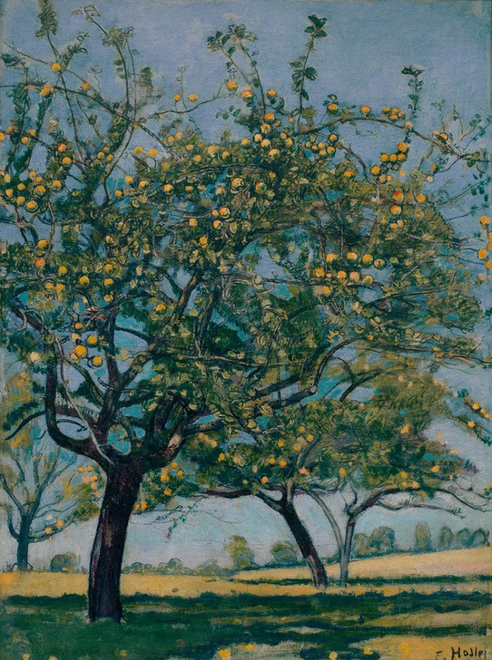 Ferdinand Hodler, Hofstatt mit Apfelbäumen (Apfel,Landschaft,Obstbau,Baum,Schweizerische Kunst,Apfelbaum)