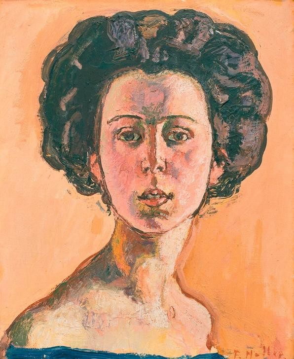 Ferdinand Hodler, Bildnis Gertrud Müller, frontal (Frau,Jugendstil,Mensch,Portrait,Schweizerische Kunst,Kopf)