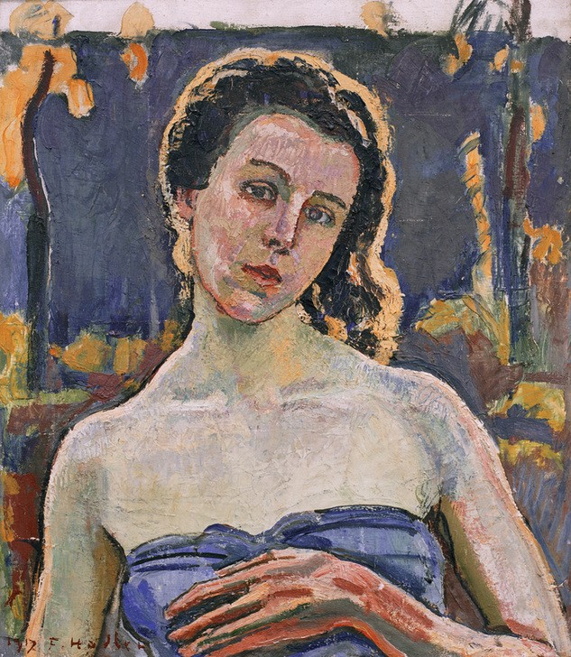 Ferdinand Hodler, Bildnis Gertrud Müller im Garten, Bruststück (Frau,Jugendstil,Mensch,Portrait,Schweizerische Kunst,Brustbild)
