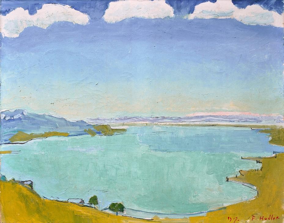 Ferdinand Hodler, Genfersee von Caux aus (Geographie,Jugendstil,Landschaft,Wolke,See,Schweizerische Kunst,Topographie)
