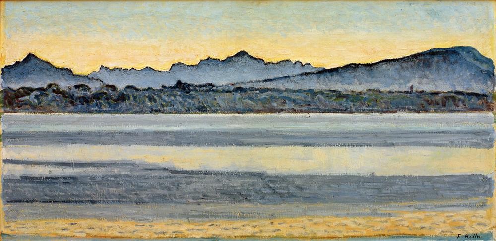 Ferdinand Hodler, Genfersee mit Mont-Blanc (Geographie,Jugendstil,Landschaft,See,Schweizerische Kunst,Topographie)
