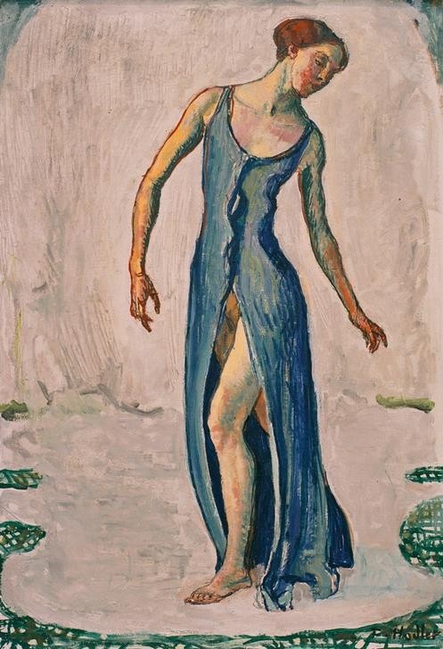 Ferdinand Hodler, Schreitende Frau, sich umdrehend (Frau,Musik,Tänzerin,Tanz,Schweizerische Kunst,Eurythmie,Schreiten)
