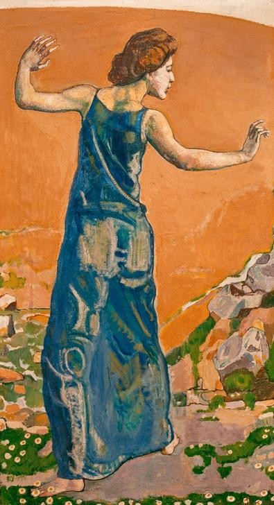 Ferdinand Hodler, Frau mit ausgebreiteten Armen (Femme jouyeuse) (Ausdruckstanz,Frau,Jugendstil,Musik,Tänzerin,Tanz,Schweizerische Kunst)