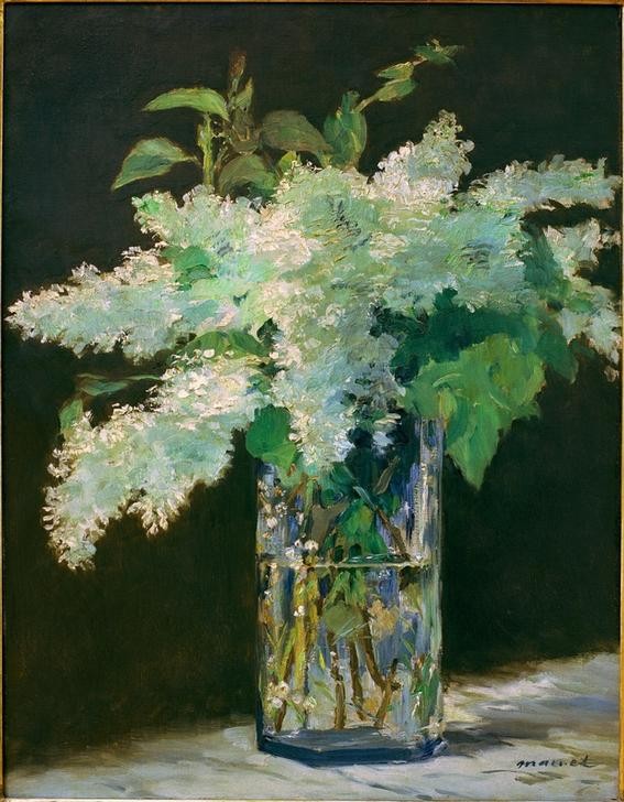 Edouard Manet, Vase de fleurs, lilas blancs (Botanik,Kunst,Stillleben,Flieder,Blumenstrauss,Vase,Französische Kunst,Blume)