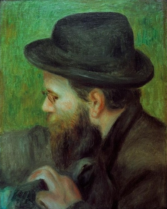 Pierre-Auguste Renoir, Bildnis des Herrn Bernard (Herrenhut,Leser,Mann,Mensch,Impressionismus,Hut,Portrait,Lesen (Allgemein),Französische Kunst,Kopf,Zwicker)
