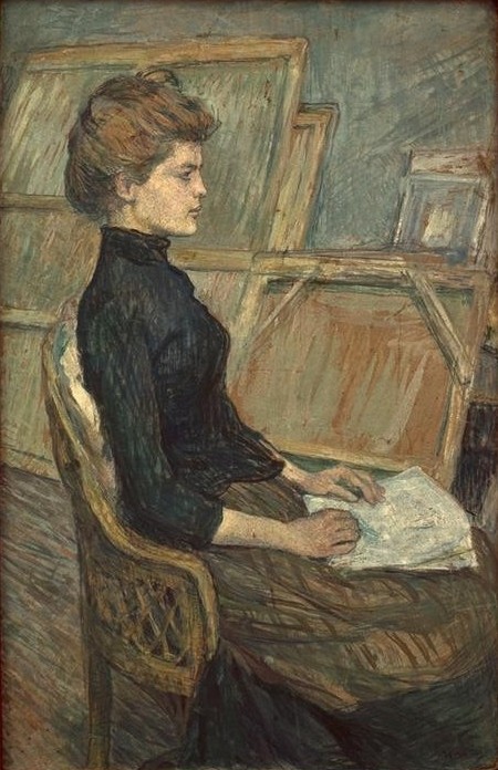 Henri de Toulouse-Lautrec, Junges Mädchen im Atelier (Atelier,Frau,Mensch,Portrait,Französische Kunst,Profil,Sitzen,Junge Frau)