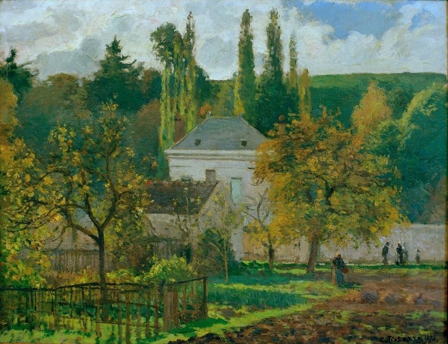 Camille Pissarro, Landhaus in der Hermitage (Pontoise) (Haus,Kunst,Landhaus,Landschaft,Wohnhaus (Allgemein),Impressionismus,Hausgarten,Französische Kunst,Nutzgarten,Garten)