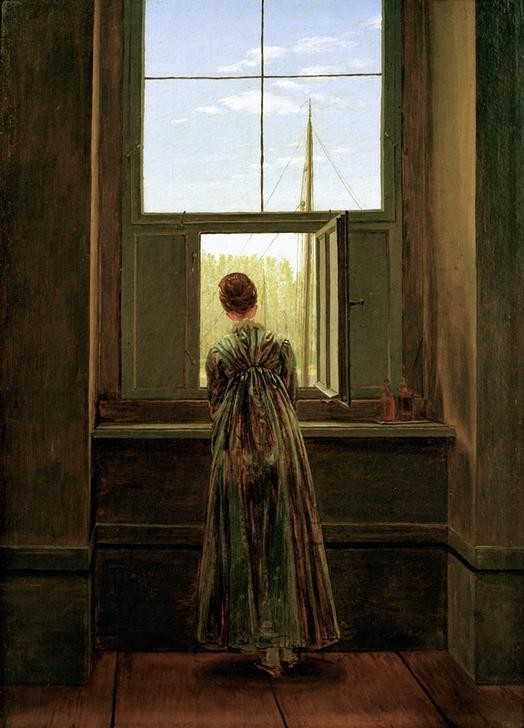 Caspar David Friedrich, Frau am Fenster (Atelier,Deutsche Kunst,Fenster,Frau,Rückenfigur,Romantik)