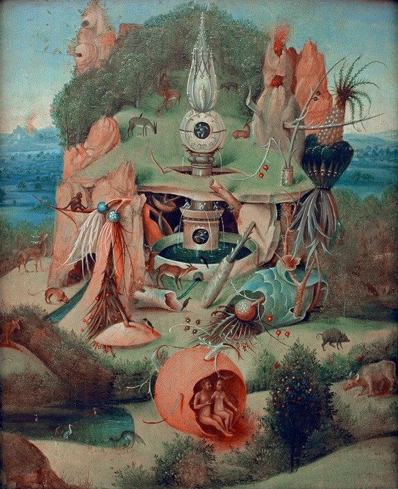 Hieronymus Bosch, Das Paradies (Landschaft,Altes Testament,Bibel,Paradies,Phantastische Kunst,Niederländische Kunst,Jüdisch-Christlich)