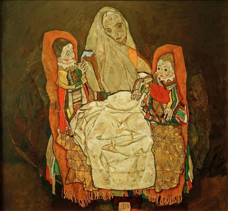 Egon Schiele, Mutter und zwei Kinder III (Familie,Gruppenbild,Mensch,Mutter Und Kind,Portrait,Expressionismus,Österreichische Kunst)