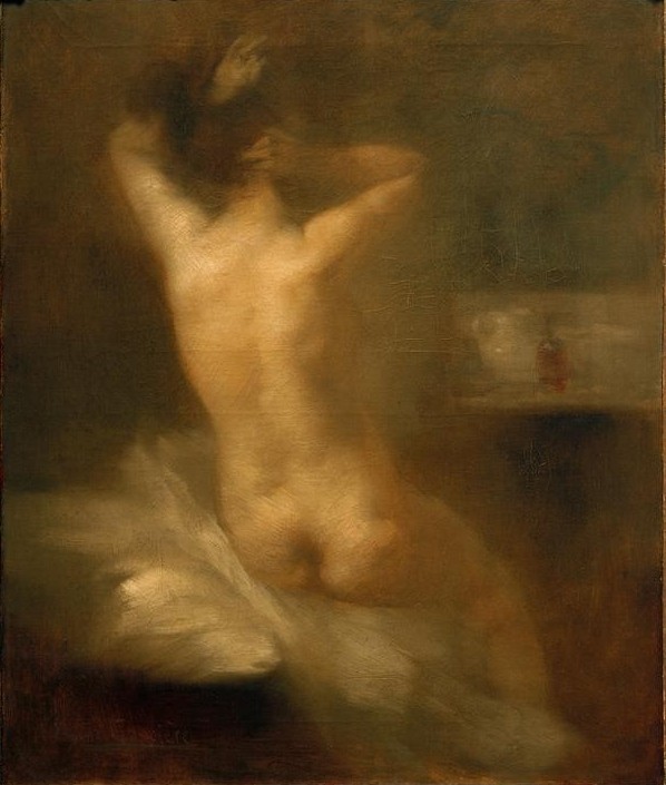Eugene Carriere, Weiblicher Rückenakt (Frau,Kunst,Symbolismus,Akt,Rückenakt,Französische Kunst,Sitzen,Junge Frau)