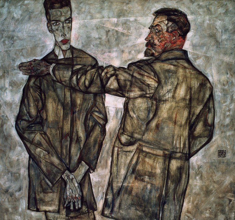 Egon Schiele, Doppelbildnis Benesch (Familie,Mann,Mensch,Vater,Vater Und Sohn,Expressionismus,Österreichische Kunst,Sohn,Doppelportrait)