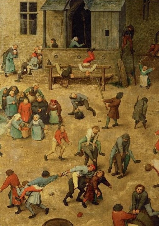 Pieter Brueghel der Ältere, Kinderspiele (Kinderspiel,Kind,Mensch,Spiel,Spielzeug,Strassenszene,Szene,Volkskunde,Renaissance,Manierismus,Stadtansicht,Niederländische Kunst,Kinderleben,Land Und Leute,Alltag,Ausschnitt)