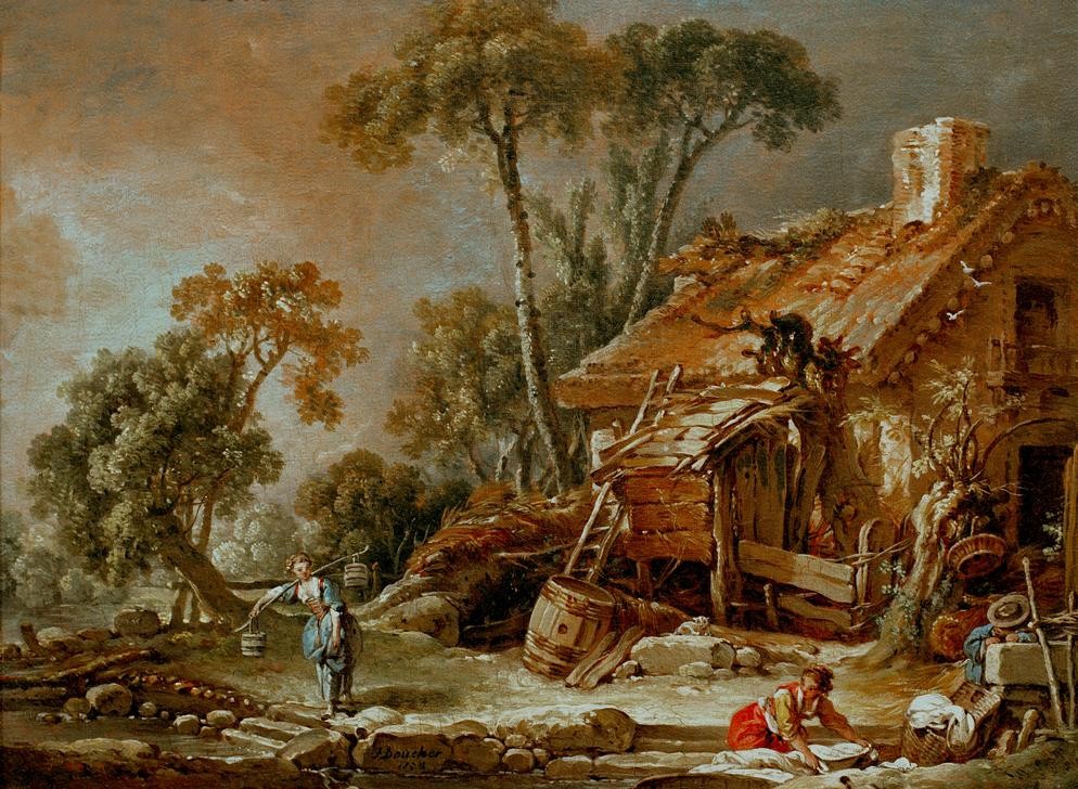 Francois Boucher, Landschaft mit Bauernhaus (Bauernhaus,Landschaft,Rokoko,Französische Kunst)