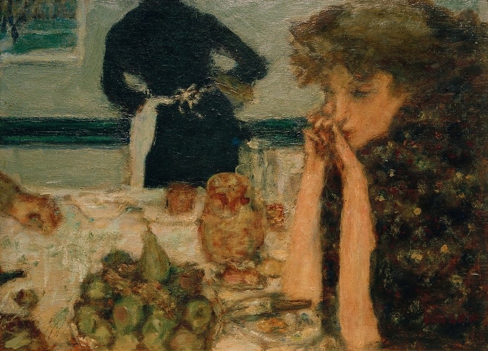 Pierre Bonnard, Le petit déjeuner de Misia Natanson (Frühstücks, Persönlichkeiten, Pianistin, Schönheit, Obst, Früchte,  Dienstbotin, Hauspersonal, Gesellschaft, Post-Impressionismus,  Wohnzimmer, Wunschgröße, Klassische Moderne)