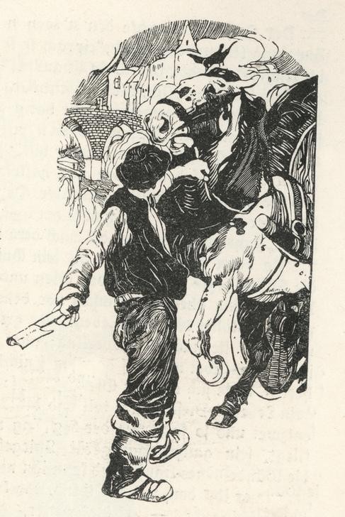 Carl Fahringer, Unbekannt (KINDER- UND JUGENDBUCH, LITERATUR, MÄRCHEN, PFERD (TIER), FUHRMANN, MORAL, ÖSTERREICHISCHE KUNST, AXT, ILLUSTRATION, BUCHILLUSTRATION, SAMMLUNG AKG-IMAGES, GERLACH & WIEDLING, PERSON, SYMBOLIK)