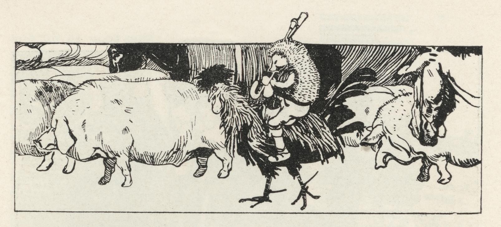 Carl Fahringer, Unbekannt (DUDELSACK, KINDER- UND JUGENDBUCH, LITERATUR, MÄRCHEN, MUSIK, SCHWEIN, FABELWESEN, MORAL, ÖSTERREICHISCHE KUNST, CHIMÄRA, ILLUSTRATION, HAHN, BUCHILLUSTRATION, SCHWEINEHIRT, DUDELSACKSPIELER, IGEL (ZOOLOGIE), SAMMLUNG AKG-IMAGES, GERLACH & WIEDLING, PERSO)