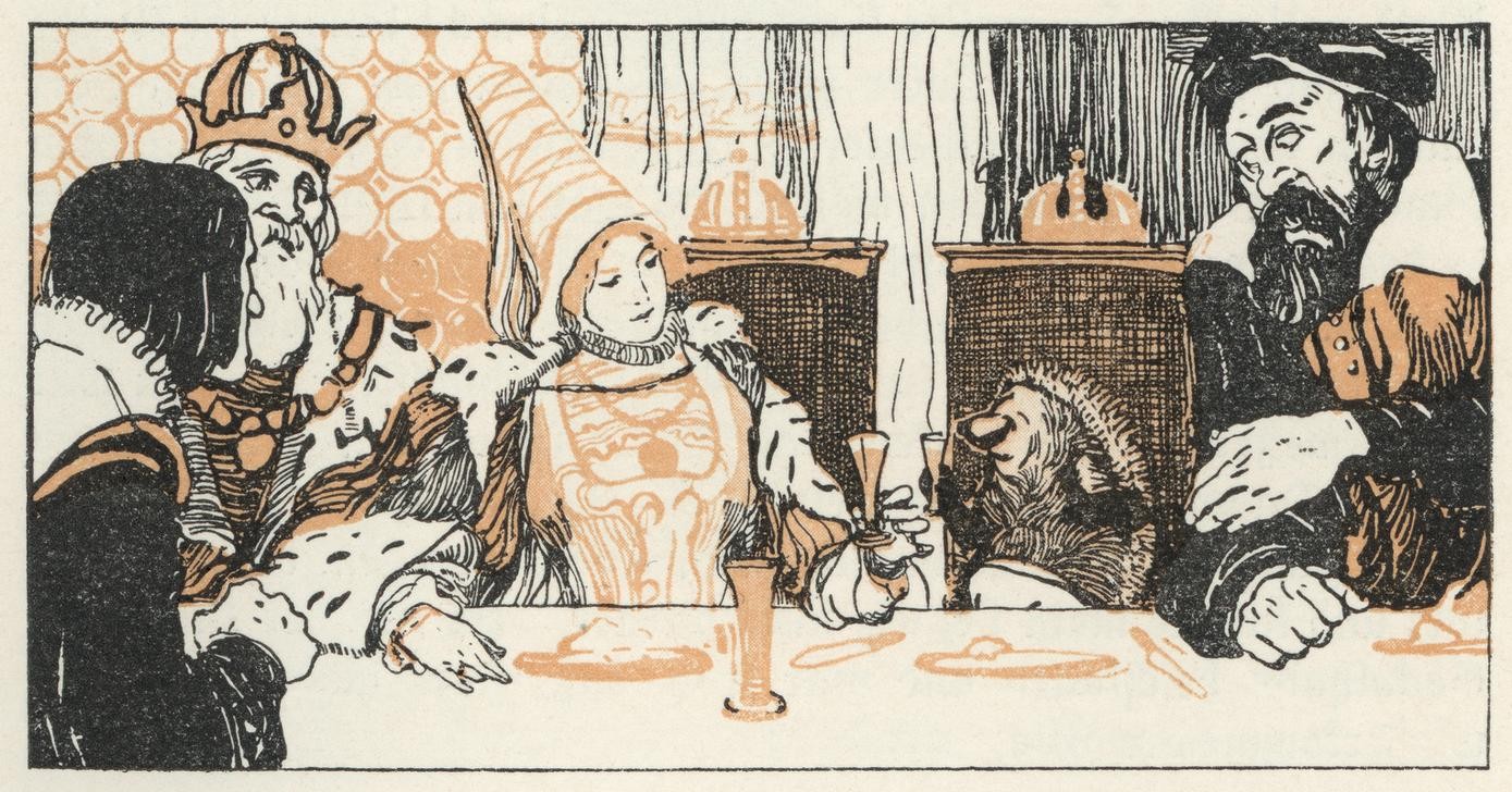 Carl Fahringer, Unbekannt (KÖNIGSTOCHTER, KINDER- UND JUGENDBUCH, KÖNIG, LITERATUR, MÄRCHEN, MÄDCHEN, MENSCH, SEKT, TAFELSITTEN, FABELWESEN, JUNGFRAU, MORAL, PRINZESSIN, ÖSTERREICHISCHE KUNST, CHIMÄRA, ILLUSTRATION, TIER, ZUTRINKEN, BUCHILLUSTRATION, VERSPRECHEN, SAMMLUNG AKG-IMAGE)