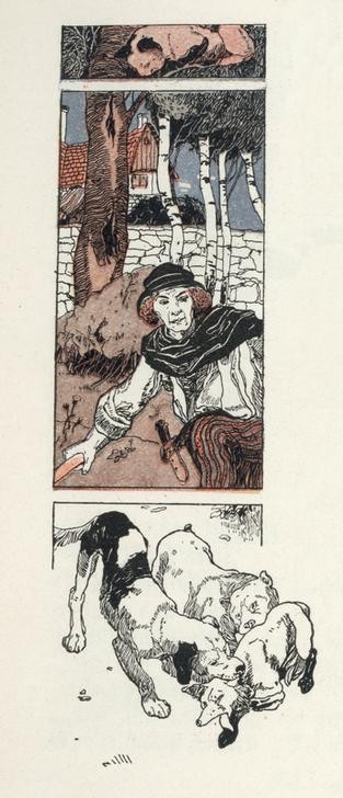 Carl Fahringer, Unbekannt (FUCHS, JÄGER, KATZE (TIER), KINDER- UND JUGENDBUCH, LITERATUR, MÄRCHEN, MORAL, JAGDHUND, ÖSTERREICHISCHE KUNST, ILLUSTRATION, BUCHILLUSTRATION, SAMMLUNG AKG-IMAGES, GERLACH & WIEDLING, PERSON, SYMBOLIK)