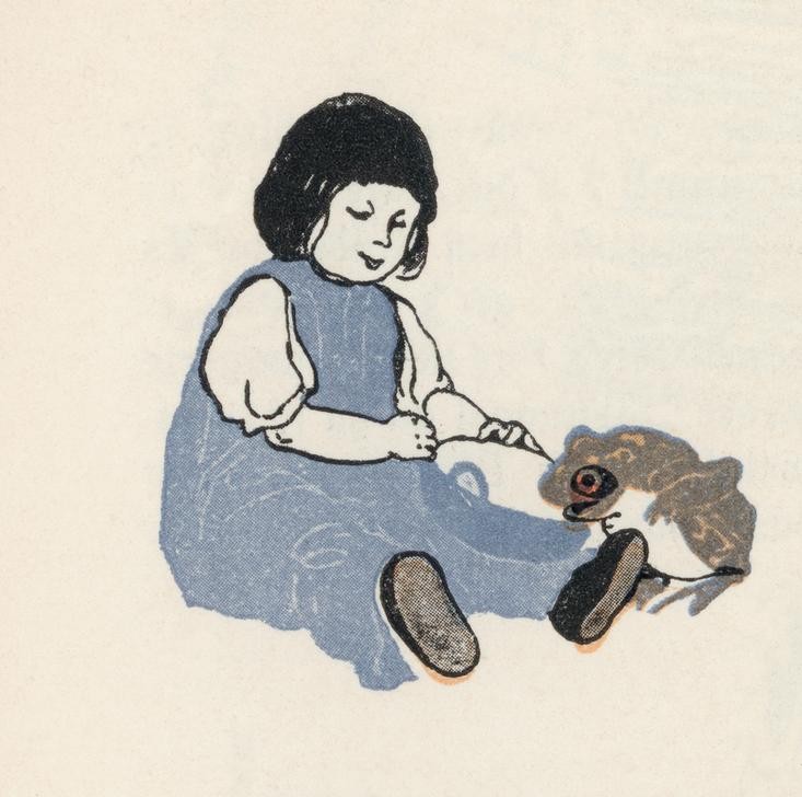 Carl Fahringer, Unbekannt (KINDER- UND JUGENDBUCH, KIND, LITERATUR, MÄRCHEN, MÄDCHEN, MENSCH, TRINKEN, MORAL, TIERLIEBE, FÜTTERUNG, ÖSTERREICHISCHE KUNST, KRÖTE, ILLUSTRATION, TIER, SCHÜSSEL, TEILEN, BUCHILLUSTRATION, FEUERKRÖTE, SAMMLUNG AKG-IMAGES, GERLACH & WIEDLING, PERSON, ESS)